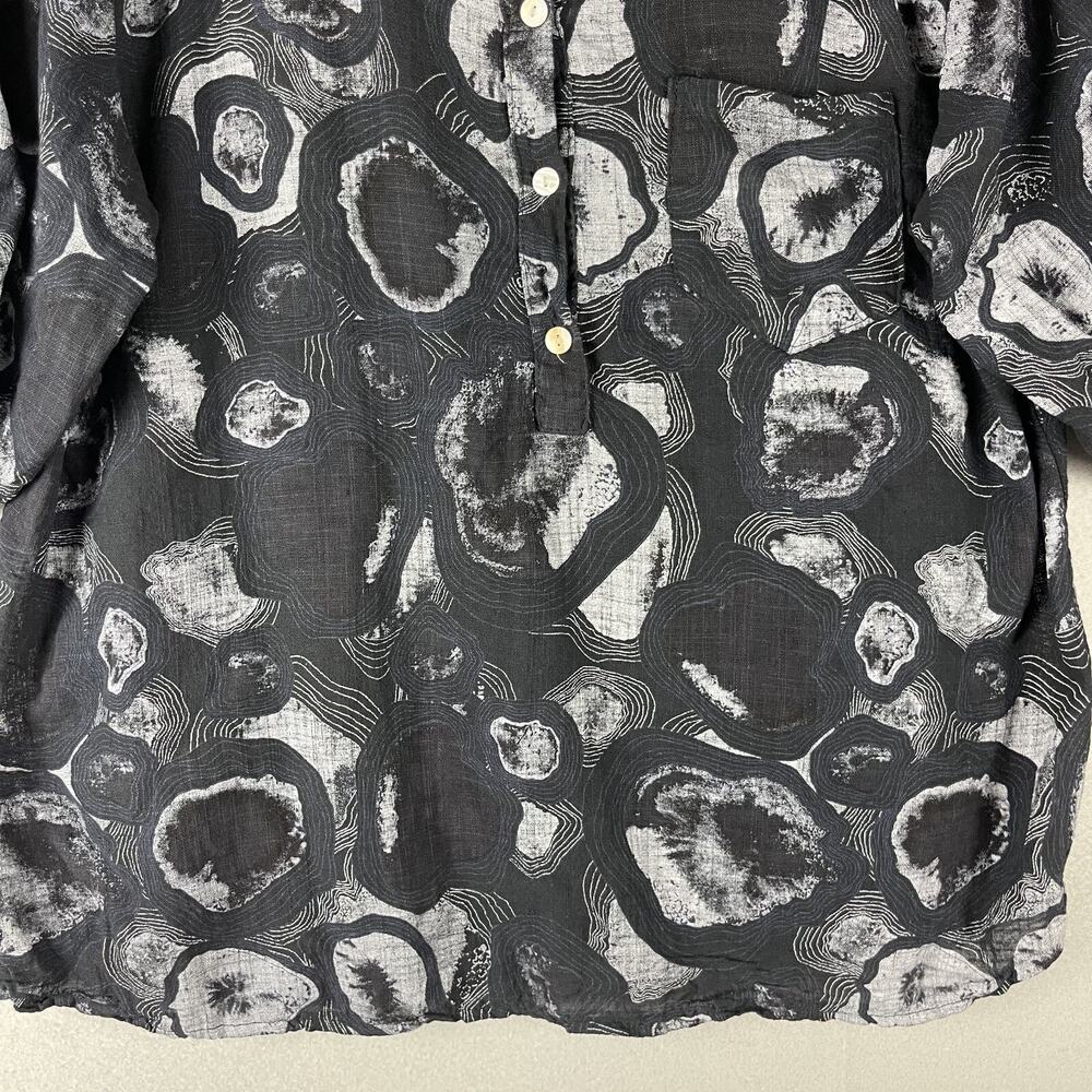 Made In Italy Top Womens Large Black Roll Tab Gauzy Coastal Lagenlook Artsy - Picture 3 of 12